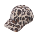 Stylish faux rabbit fur baseball cap with leopard print for winter warmth and fashion - 56-60cm Adjustable / Beige