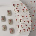 Stickers à ongles en relief avec roses rouges romantiques et motifs feuilles dorées - CO-024 Marquage à Chaud Doré