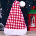 Classic red and white checkered Christmas hat with soft white pompom and plush trim - Christmas Hat Style 023-A / Striped