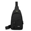 Waterproof black oxford sling bag with multi-zipper pockets and sport earphone hole - Style 4 (7078) / Black
