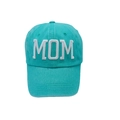 Cyan washed cotton baseball cap featuring white 3D MOM embroidery in a retro style - Adjustable / Cyan Blue-MOM Embroidery (5)