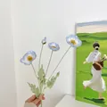 Artificial blue poppy bouquet with three blooming flowers and one realistic bud - Broken Ice Blue