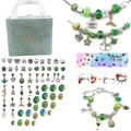 Pink DIY charm bracelet jewelry kit for girls with green beads and gift box set - Green Bracelet Set