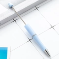 Light blue customizable DIY beadable ballpoint pen with retractable metal rod and sleek finish - Macaron Light Blue
