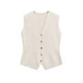 Gilet en tricot blanc crème chic à col en V et boutonnage simple pour femme 2025 - S / Hauts / Blanc
