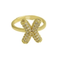 Adjustable golden letter X bubble ring for women with micro-paved sparkling zircon stones - Adjustable Open / Gold-X