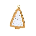 Detail of Christmas tree cookie enamel pendant with glitter icing and gold trim - 10Pcs White & Brown Tree Enamel Alloy Charms