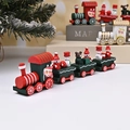 Vierdelige houten kersttreinset met Kerstman en sneeuwpop figuren voor tafeldecoratie - Groen