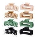 Set of 8 large matte hair claws in neutral colors including beige black and olive green - 8-Piece Set Style A
