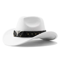 Detail of white felt cowboy hat featuring black leather band with silver bull head logo - M (56-58cm) / White (Studded Bull Head)