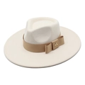 Classic beige wool wide-brim fedora hat with gold bee accent and brown ribbon band - M (56-58cm) / Beige