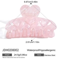 Detailed view of pink marble heart hair claw clip with size measurements and steel material - Pink Heart Hair Claw (JDH0208002)