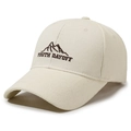 Classic cream cotton baseball cap featuring brown mountain embroidery and Youth Dayoff text - Light Beige