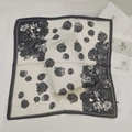 Elegant off-white square silk scarf with black rose floral print and dark borders - Dark Rose Small Square Scarf / 65