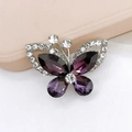 Elegant silver butterfly brooch featuring deep purple rhinestones and clear crystals - D1469 Marquise Butterfly (Purple)