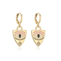 Gold plated 18K copper earrings featuring pink enamel eye and sparkling zircon stones - 42566 Pink Evil Eye