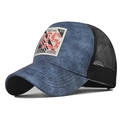 Casquette trucker rétro en denim avec patch New York Brooklyn et filet noir respirant - Réglable / Bleu marine