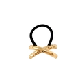 Minimalist gold alloy hair tie with sleek and spiral cross design on black elastic band - Liquid Cross 5.5cm / Gold