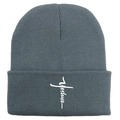 Grey Yeshua letter embroidery beanie for men and women with cross artistic font - 54-60cm / Silver Gray
