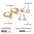 Detailed size guide of gold stainless steel zircon earrings set with measurements - Zirconia Hoop Stud Set (JDE2409022)