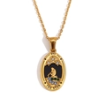 18K gold plated stainless steel XVII Star Tarot oval pendant necklace with blue crystals - Oval Tarot - The Star / Gold