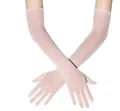 Extra long light pink sheer mesh stretch gloves for women reaching upper arm length - 54cm / Pink