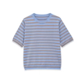 Klassisches gestreiftes Kurzarm-Strickoberteil in Blau und Braun mit schlichtem Rundhals - S / Blau-Braun Gestreift