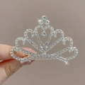 Hand holding a silver rhinestone crown hair comb for girls with shimmering crystal details - 5# Medium Heart Rhinestone Hair Comb