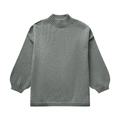 Close-up of grey loose knit sweater with high neck and puffed lantern sleeve texture - S / Dark Green