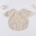 Waterproof baby bib in cream yellow with lemon and floral print with shoulder wings - Shawl - Pear Fruit / One Size