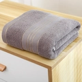 Thick charcoal grey cotton bath towel with gold embroidery stripes and soft texture - 140x70cm / Brown