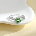 Elegant S925 silver ring with 1ct green moissanite featuring a halo and crossover design - Green