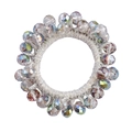 Detail of crystal beads and woven rope on a colorful elastic hair tie bracelet - 4# Light Grey Crystal Hair Tie