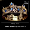 Golden Baroque king crown with blue crystals, 16cm diameter and 6.5cm height - Blue