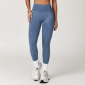 Dunkelblaue, nahtlose Yoga-Leggings mit hoher Taille, gewaschener Textur und geripptem Bund - Denim-Blau