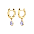 Golden hoop earrings with lavender pear-cut cubic zirconia teardrop pendants - Gold Hoop Lavender Teardrop Pendant (JHQ0009-GG-9)