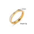 Gold plated stainless steel ring with white shell inlay and small diamonds, 0.3cm width - US 6 / Thin Shell Zirconia Ring Style (R4608)