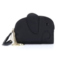 Miniature black elephant coin purse made of genuine leather with gold keychain hardware - Black