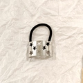 Minimalist silver star hollow hair tie with high elastic black band and metal ring - Silver Hollow Star Rectangle 5cm