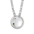 Silver stainless steel chain necklace featuring a large round faceted clear crystal stone - Steel White Necklace (KN114094-Z)