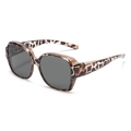 Close-up of leopard print frames and grey polarized lenses on fit-over sunglasses - Grey Leopard Frame Black Grey Lens