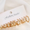 5844501-Gold 6 Pairs-Polished Geometric Teardrop Set