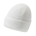 Minimalist white ribbed knit beanie for winter warmth featuring soft yarn texture - White