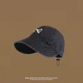 Dark denim sun hat with white butterfly embroidery and adjustable drawstring detail - Empty Top Hat Bowknot Design / Black