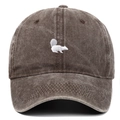 Vintage washed cotton baseball cap with cute squirrel embroidery in dark coffee brown - Coffee