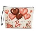 Borsa per cosmetici in tela bianco sporco con stampa a cuore e cinturino nero - Stile Cuore Be My Valentine (xy-052-4) / Con Cinturino