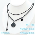Dubbellaagse zwarte smiley ketting van 925 zilver met een trendy retro hip-hop design - Zwart (KN198075-KLX)
