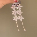 Elegant multi-layered white flower earrings with pearls and S925 silver fringe detail - 5# Gold Pearl Flower Tassel