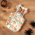 Halloween pet dress with orange pumpkin prints and a sparkling gold sequin bow - Halloween Pumpkin Vest Orange