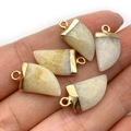 Shark tooth natural stone pendant charms in creamy beige with golden metal rimming - 10x20mm / No. 15 / Beige